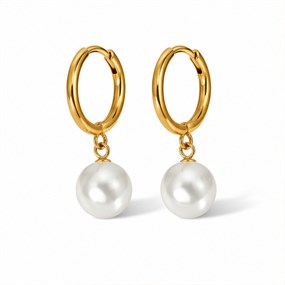 Perla Gold Pearl Drop Hoops