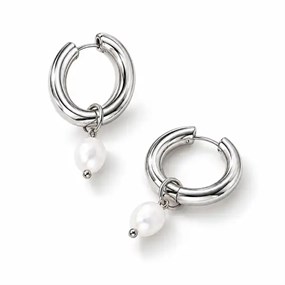 Perla Silver-Tone Pearl Drop Hoops